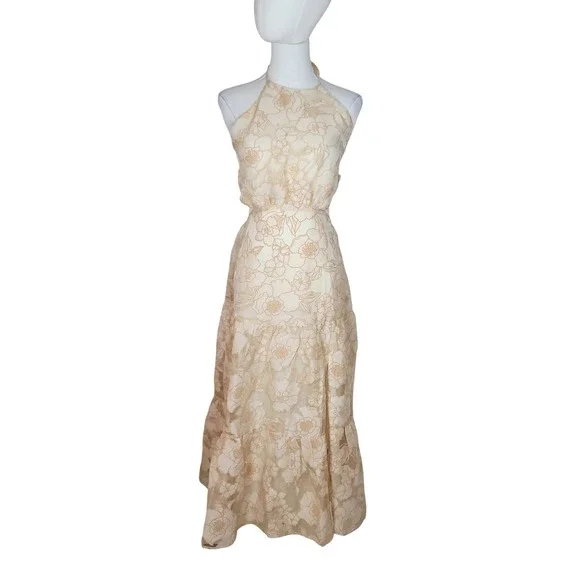 Fore Cream Floral Embroidered Maxi Sundress S Romantic Boho Resort Wedding Guest - Picture 3 of 10